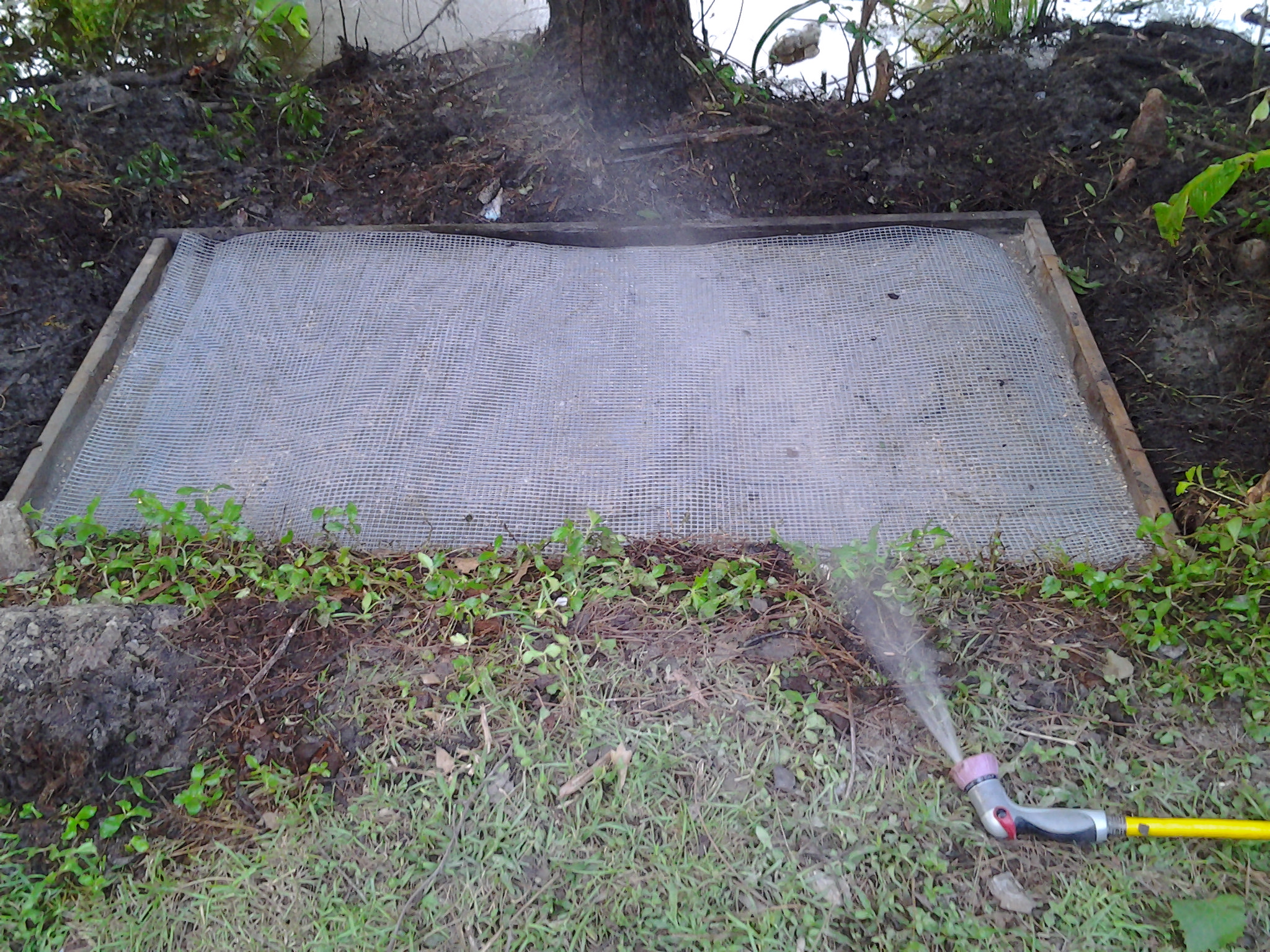 Watering the concrete